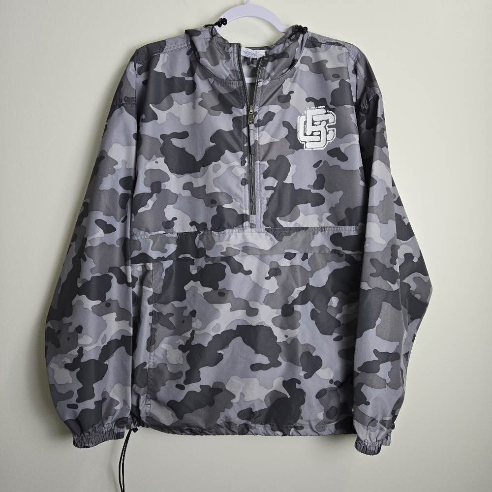 CHAMPION Gray Camo Anorak Windbreak‎ Top L